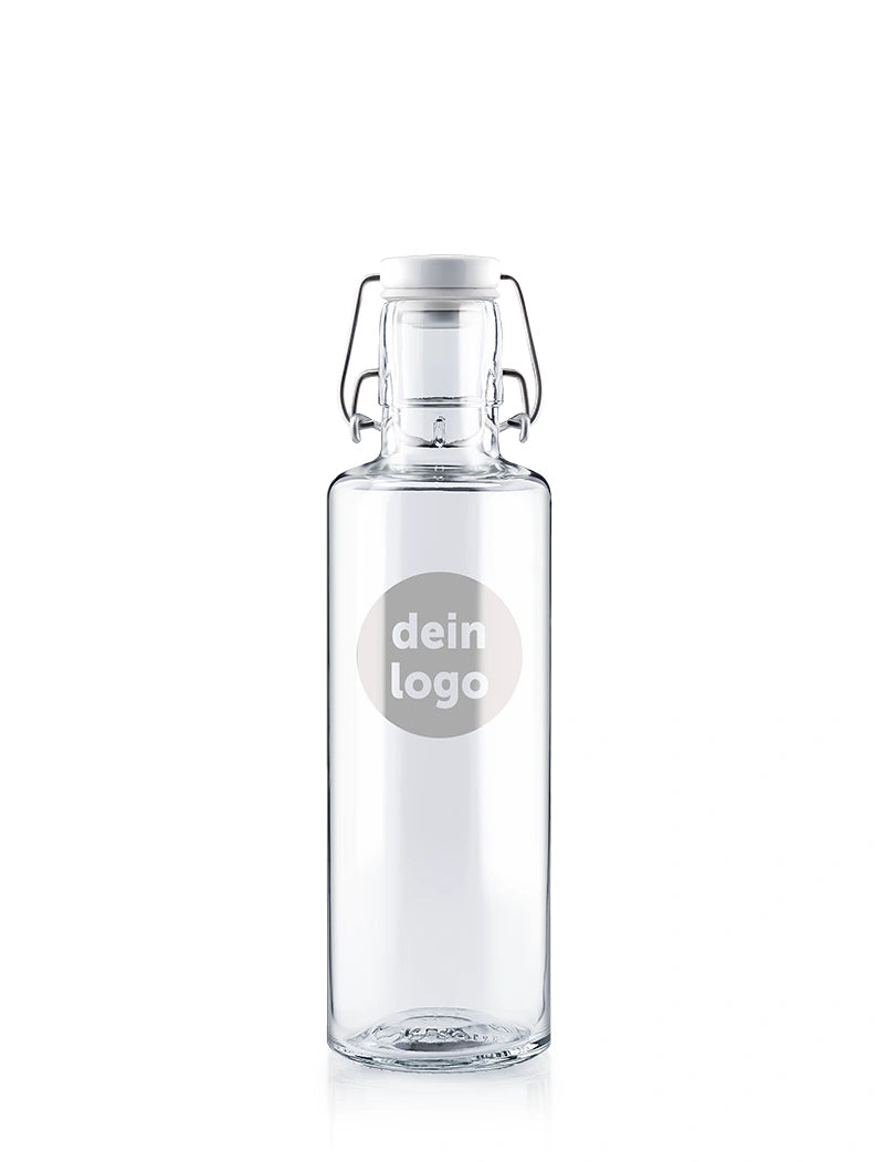Glas-Trinkflasche 600 ml mit Logogravur für Firmen, Events und Vereine