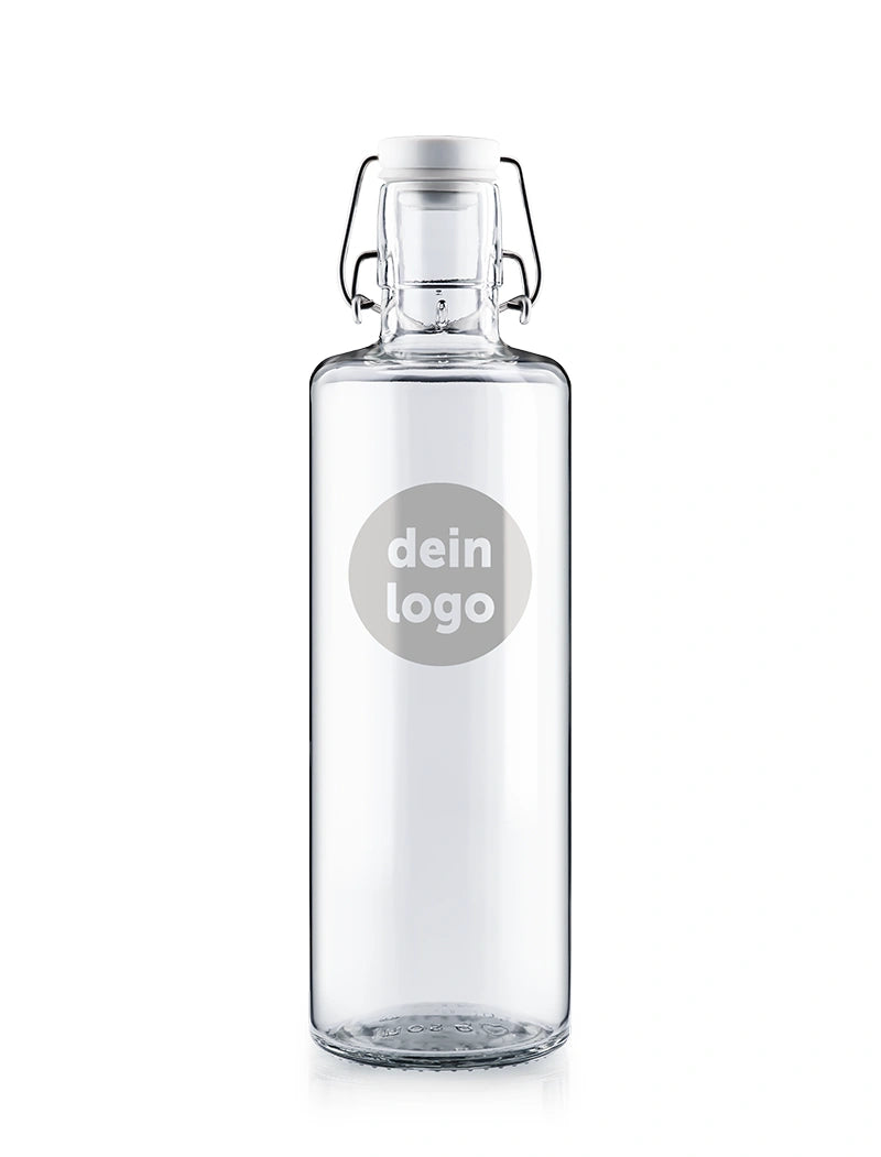 Glas-Trinkflasche 1 Liter mit Logogravur für Firmen, Events und Vereine