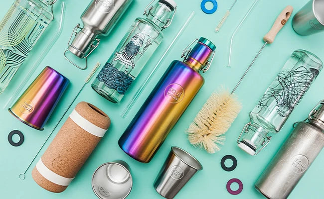 Soulbottles Glass Water Bottle (Steel Flower - 0.6L)