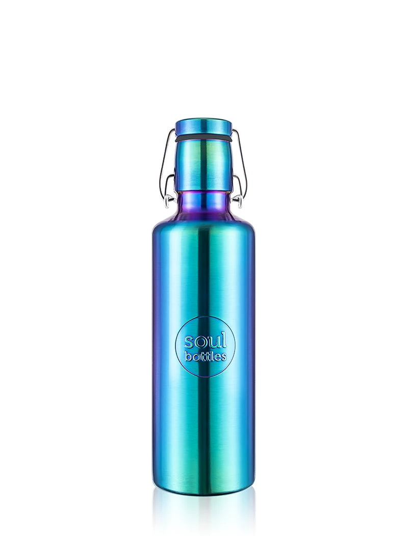 Trinkflasche aus einwandigem Edelstahl im Regenbogenlook bunt