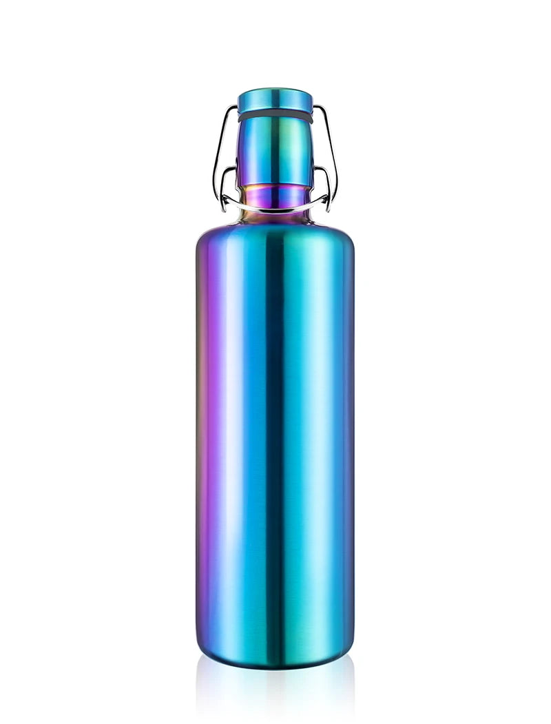 Trinkflasche aus rostfreiem Edelstahl regenbogen look gebürstet 1,2 l