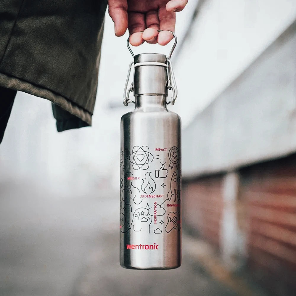 Trinkflasche aus Edelstahl von soulbottles mit co-branding Druck von Wentronic