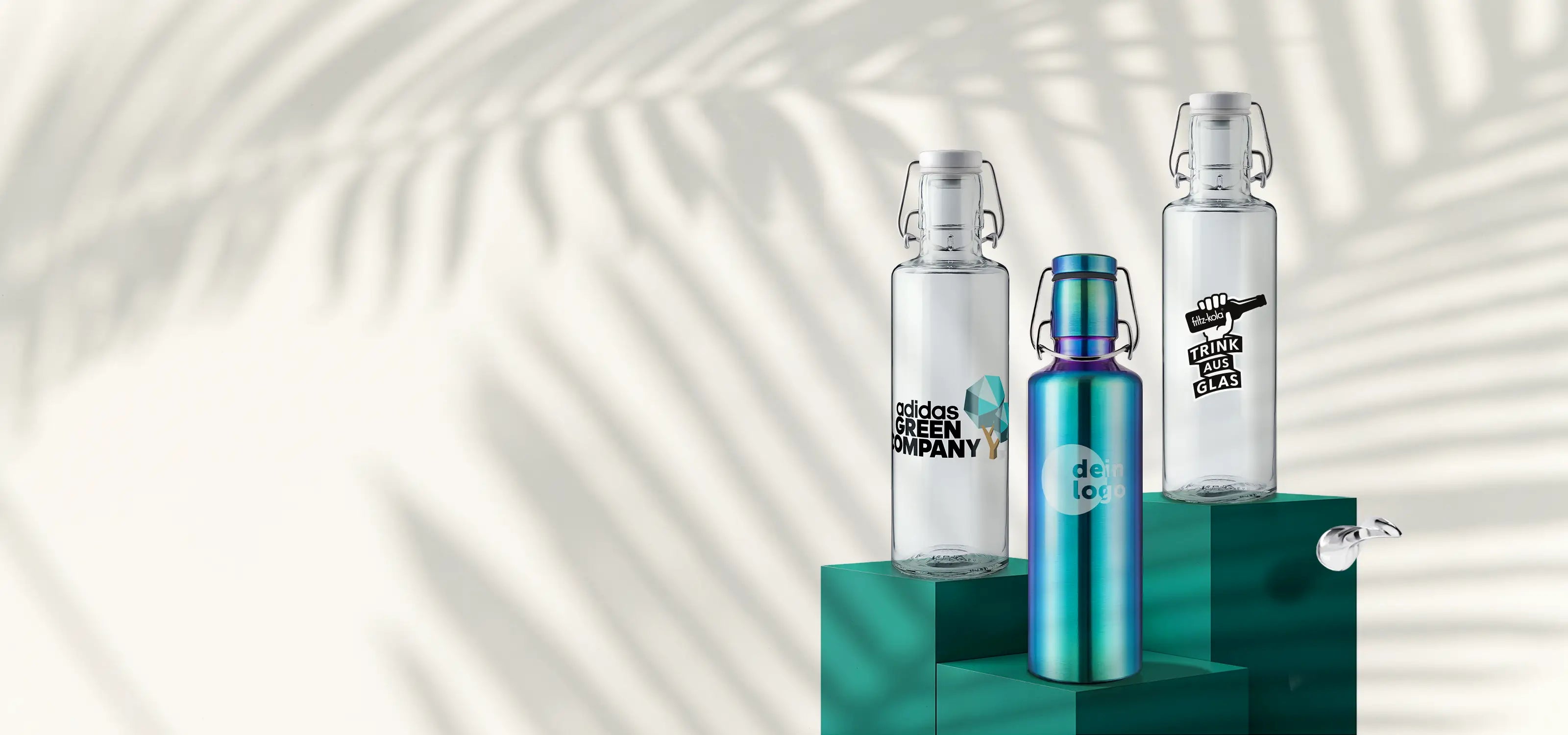 Individualiserte Trinkflaschen als Werbemittel mit adidas und fritz kola Design